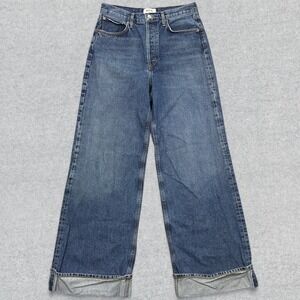 AGOLDE Dame Jeans Women's 28x32 Blue Denim Wide Leg Button Fly Turn-Up Cuffs